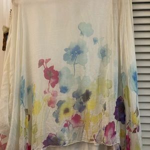 White sheer top with long sleeved cotton t shirt attached underneath
